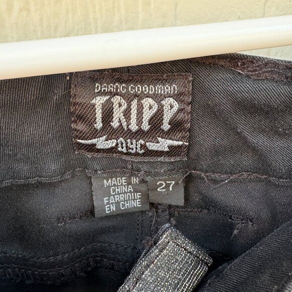 Tripp NYC Glitter Pants Women's 27 Back Silver Grunge Emo Goth Skull Party NYE - Picture 3 of 11